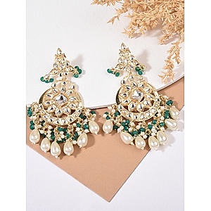 Fida Ethnic Indian Traditional Green Pearl kundan Chanbali Earring for women