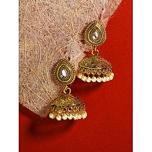 FIDA Ethnic Gold Plated Meenakari Kundan Pearl Jhumka Earring for Women