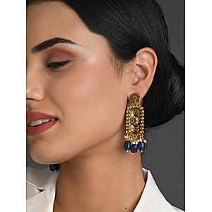 Blue Pearls Stones Gold Plated Antique Drop Earring