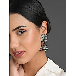 FIDA Ethnic Silver Plated Emerald Ruby Beaded Jhumka Earring for Women