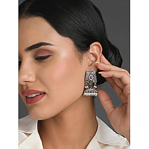 FIDA Ethnic Silver Plated Ruby Beaded Jhumka Earring for Women