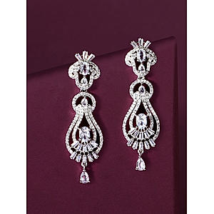 American Diamond Silver Plated Drop Earring 