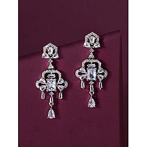 American Diamond Silver Plated Drop Earring 