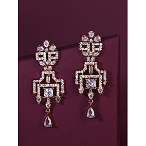 American Diamond Rose Gold Plated Geometric Drop Earring 