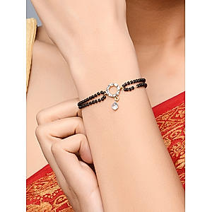 Fida Luxurious Gold Plated American Diamond Stones & Black Beads Bracelet For Women