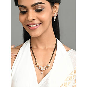 American Diamond Gold Plated Floral Mangalsutra Set