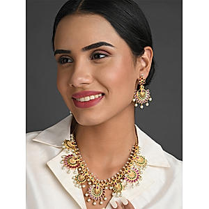 Fida ethnic Gold Plated Floral Emerald Ruby Pearl Kundan Jewellery set for Women