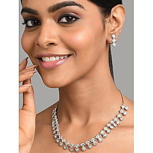 American Diamond Silver Plated Floral Jewellery Set