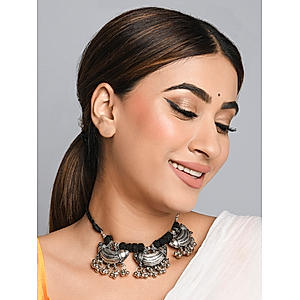 Fida Ethnic Silver Plated Tribal Motif Choker Necklace For Women