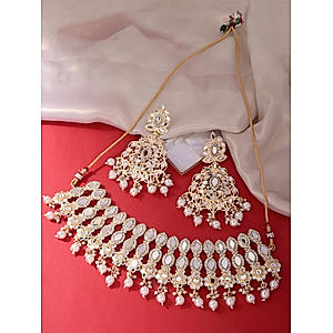 Fida Gold-Plated & Toned Off White Artificial Stones and Beads Jewellery Set for women