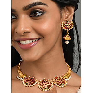 Ruby Emerald Gold Plated Temple South Indian Jewellery Set