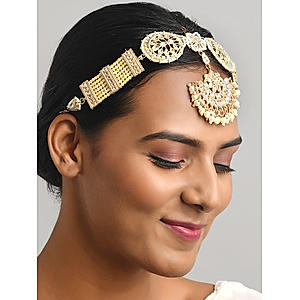 Fida ethnic Traditional Gold Plated Pearl Kundan Maang Tikka for Women