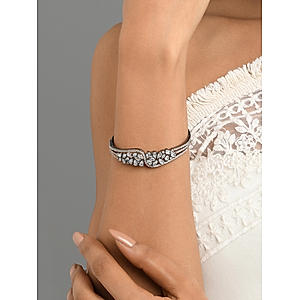 American Diamond Silver Plated Floral Bangle-Style Bracelet