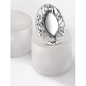 Mirror Silver Plated Oxidised Oval Ring