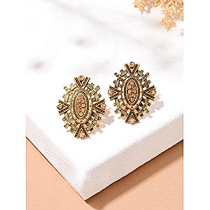 ToniQ Stylish Oxidised Gold Plated Geometric Stud Earrings For Women