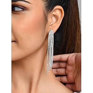 Toniq Classic Silver Plated Geometrical Drop Earring For Women