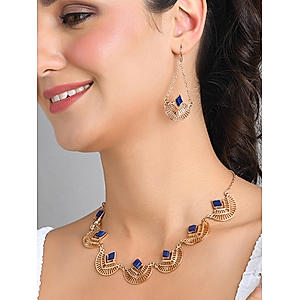 ToniQ Stylish Navy Stone Crescent Jewelry Set For Women