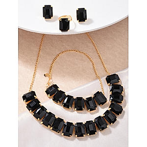 ToniQ Classic Gold Pllated Black Stone Jewellery Set for Women