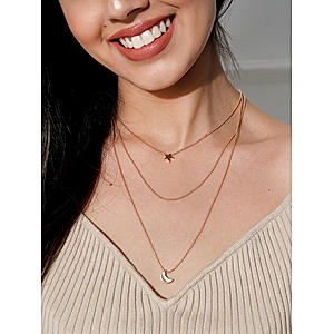 Moon Star Gold Plated Layered Necklace