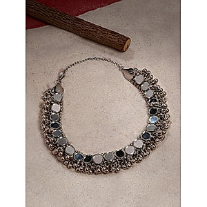Mirror Ghungroo Silver Plated Oxidised Choker Necklace