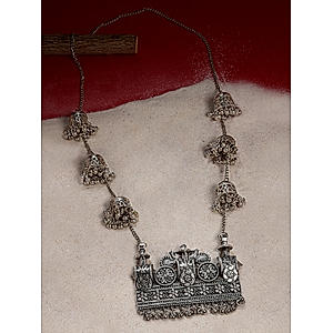 Ghungroo Silver Plated Oxidised Necklace