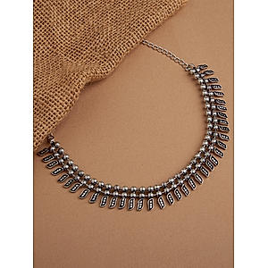 Metal Beaded Silver Plated Oxidised Necklace