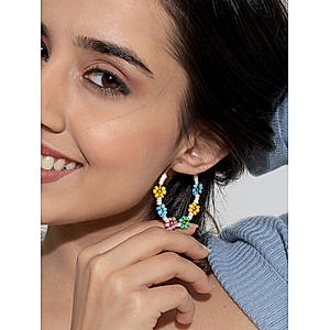 Multicolor Beads Gold Plated Floral Y2K Hoop Earring