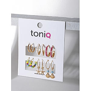 Toniq Beach Vacation Enameled Hoops Earring Jewellery Set ( 6 Pairs) 