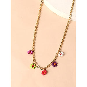 Multicolor Beaded Daisy Y2K Gold Plated Floral Charm Necklace