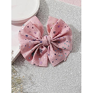 Pink Star Glitter Bow French Barette 