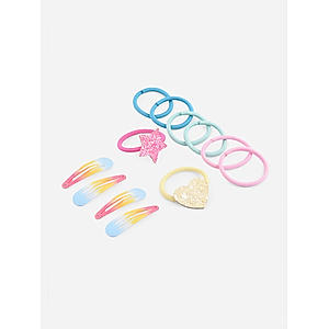 Toniq Kids Set Of 12 Multi Rainbow Color Bow Hair Clip & Rubber Band Set For Girls