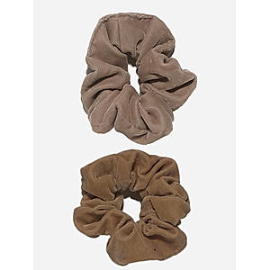 Set of 2 Beige & Brown Velvet Scrunchie Rubber Band 