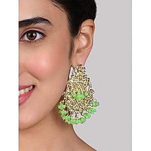 Fida Ethnic Gold Plated Green beads Filigree Chandbali Earrings For Women