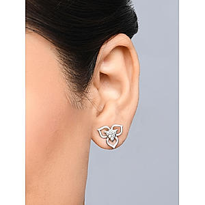 Fida Luxurious Silver Plated American Diamond Floral Stud Earrings for Women