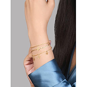 Toniq Gold Plated Set Of 3 Floral Adjustable Bracelets For Women