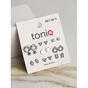 Toniq Silver Plated Geometric Set Of 9 Stud Earring  Combo For Women