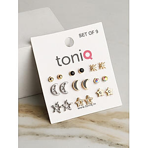 Toniq Gold Plated Star Moon Set Of 9 Stud Earring Combo For Women