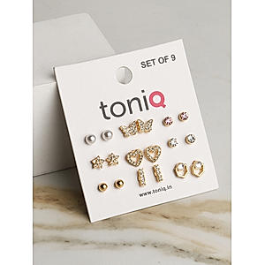 Toniq Gold Plated Set Of 9 Stud Earring Combo For Women