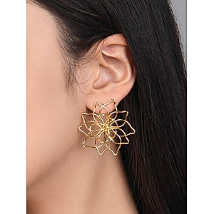 ToniQ Stylish Gold Plated Statement Floral Stud Earings For Women