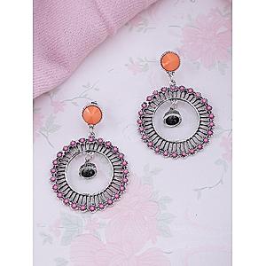 Pink Silver Plated Oxidised Spherical Drop Earring