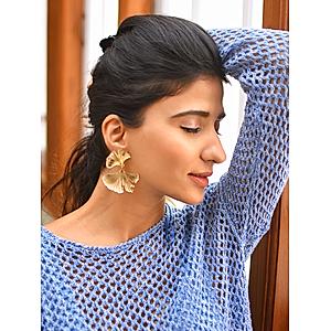 Gold Plated Floral Contemporaray  Drop Earring