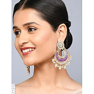 Fida Ethnic Purple Meenakari Pearl & Kundan Studded Chandbali Earring for Women