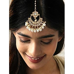 Pearls Kundan Gold Plated Crescent Maangtikka