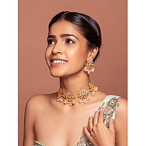 Peach Pearls Kundan Gold Plated Choker Set