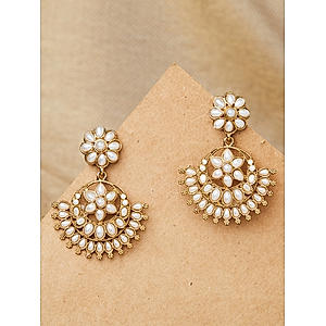 White Pearls Gold Plated Floral Chandbali Earring