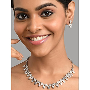 American Diamond Silver Plated Floral Jewellery Set