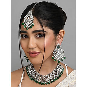 Fida Ethnic Indian Traditional Green Pearl Kundan Jewellery Set For Women