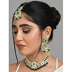 Fida Ethnic Indian Traditional Green Pearl Kundan Jewellery Set For Women