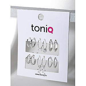 Toniq Classic Jewellery Set of Silver Hoops Earring ( 6 Pairs)