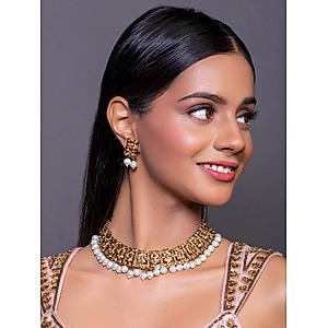 White Pearls Stones Gold Plated Floral Jewellery Set